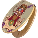 Banjado Design WC Sitz Bambus Toilettendeckel Toilettensitz Bambus Holz Klodeckel WC-Sitz Universal Scharnieren Motiv Peace