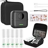 HUIJUTCHEN Mini Drucker mit Tasche, Mini Etikettendrucker Tasche Tragbarer Mini Fotodrucker 10 Rollen Druckerpapie Bluetooth Fotodrucker Thermodrucker für Lernhilfe Lernnotizen Journal Memo (Schwarz)