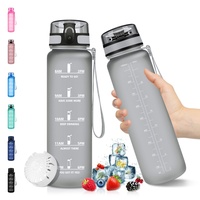 Vikaster Trinkflasche 1L, Tritan Trinkflasche Sport BPA Frei, Wasserflasche 1L Zeitmarkierung und Filter, Sport Trinkflasche Kohlensäure Geeignet, trinkflasche für kinder, Sport, Fahrrad, Camping, Outdoor