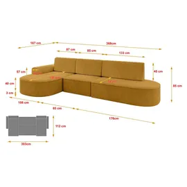altdecor Eckcouch Cord 5-Sitzer Senfgelb