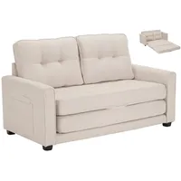SeedWave Schlafsofa 2-Sitzer Sofa mit Schlaffunktion, Polsterschlafsofa mit Rückenkissen, Schlafcouch für Wohnzimmer beige