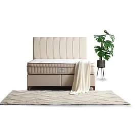 Villa Möbel Alize Polsterbett 150x200 - Farbe: Beige - Set: Bettkasten-Kopfteil - Matratze - Beige