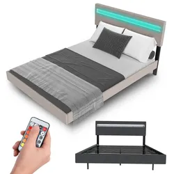 Juskys Schwebebett Lissabon 140 x 200 cm - Schwebendes Design, Integrierte LED-Beleuchtung - beige