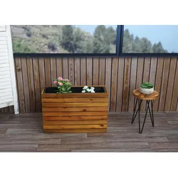 Mendler Pflanzkasten HWC-L21, Pflanzkübel Blumentopf Hochbeet, eckig 41x63x23cm Outdoor Akazie Holz MVG-zertifiziert, braun