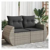 vidaXL Gartensofa 2-Sitzer mit Kissen Grau Poly Rattan