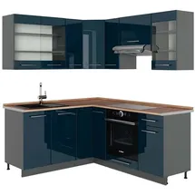 Vicco Winkelküche Fame-Line L-Form 160 x 190 cm Dunkelblau Hochglanz