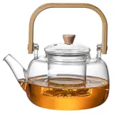 Kessel -Teekanne Glas -Teekanne mit Infuser 34 oz/1l Glas Teekessel Tee -Topf für Herdtop, Induktionspop, klare Glas -Tee -Topf mit Infusern für losen Tee, blühende Blumentee