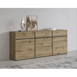 Sideboard INOSIGN "Cross,Breite 180 cm, moderne grifflose Kommode,3 Türen/3 Schubkästen", braun (wotan eiche, wotan eiche), B:180cm H:78,3cm T:40cm, FSC-zertifizierter Holzwerkstoff, Melamin, Sideboards, Schubladenschrank mit viel Stauraum, Einlegeböden verstellbar