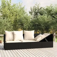 Outdoor-loungebett Mit Kissen Schwarz Poly Rattan