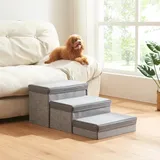 [en.casa] Hundetreppe Vojens Hunderampe für kleine Hunde 3-stufig Haustierleiter für Bett und Sofa Klappbar Katzentreppe 30 cm hoch 75 x 40 x 30 cm Grau