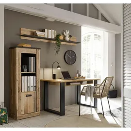 furn.design Büromöbel-Set Used Wood hell, anthrazit, mit Aktenregal Wandregal | Gr.: onesize