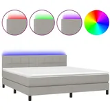 vidaXL Boxspringbett mit Matratze & LED Hellgrau 160x200 cm Stoff