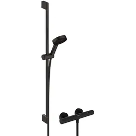 Hansgrohe Pulsify Select S Brauseset 105, 3jet Relaxation, Ecostat Element, EcoSmart, Brausestange und Handbrause, mattschwarz