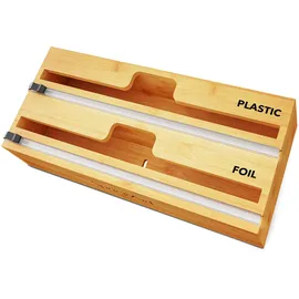 spaceaid WrapNeat 2-in-1-Wickel-Organizer mit Cutter und Etiketten, Kunststofffolie, Aluminiumfolie und Wachs, Bambusspender für die Aufbewahrung in der Küche, für 30,5 cm große Rolle (Natur)
