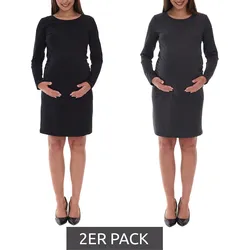 Damen Basic 2er-Pack Umstandsmoden-Kleid Frühlings-Kleid Pullover-Kleid Schwangerschafts-Kleid Mini-Kleid Umstandsmode 936292 Grau/Schwarz - 40/42