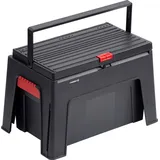 Meister Craft Meister Tritthocker 3 in 1 -460 x 280 x 300 mm - Mit Werkzeugkiste & Werkzeugeinlage -150 kg Tragfähigkeit - Aus stabilem Polypropylen / Werkzeugbox / Werkzeugkasten / Werkstatthocker /9095100 Schwarz