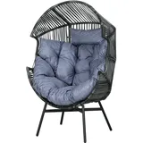 Rattansessel, Rattan Korbsessel Mit Dickem Sitzkissen, Gartensessel In Eiform, 120 Kg Belastbar, Für Terrasse, Garten, Grau Aosom