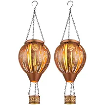 GLOBO 2er Set LED Solarleuchte Heißluftballon Feuereffekt Außenleuchte Hängelampe Terrassenleuchte, Dekorstanzugen, braun