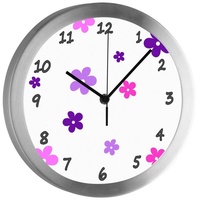 CreaDesign Funkwanduhr Funkuhr, Kinder Wanduhr, Kinderuhr, Kinderzimmer Blume lila rosa (geräuscharmes Uhrwerk) lila