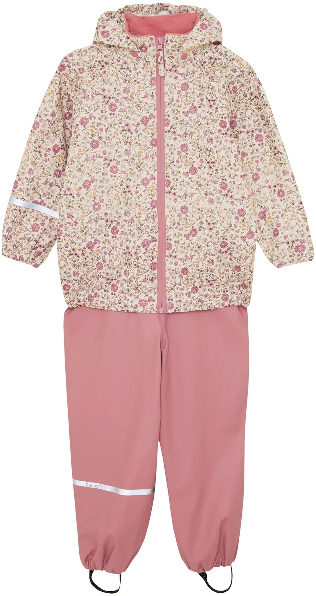 CeLaVi 2-tlg. Set Regenjacke und Regenhose Blumen, beige | rosa, 100