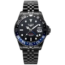 Elysee Quarzuhr GMT Pro. Herrenuhr 40 mm, zweite Zeitzone, Verschraubte Krone, Leuchtzeiger, Datumsanzeige