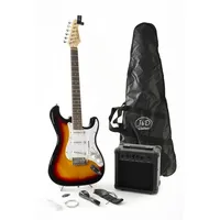 J & D ST Rock Guitar Einsteiger Set mit Sunburst ST-Stil E-Gitarre, Verstärker, Stimmgerät, Gigbag, Kabel, Gurt, Plektren, Saiten