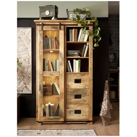 Massivmoebel24 Vitrine RAILWAY 100 x 45 x 175 cm Beige
