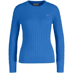 GANT Damen Pullover - STRETCH COTTON CABLE C-NECK, Rundhals, Zopfstrick, Logo Blau (Greece) XL