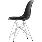 Vitra - Eames Plastic Side Chair DSR mit Sitzpolster, verchromt / tiefschwarz (Filzgleiter basic dark)