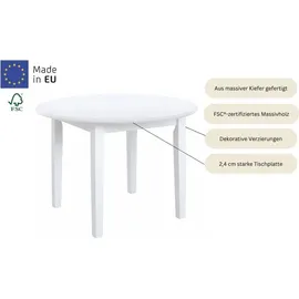 Home Affaire Esstisch HOME AFFAIRE "Danuta", weiß, B:90cm H:75cm T:90cm, Tische, Esstisch, aus massiver Kiefer, runde Ausführung