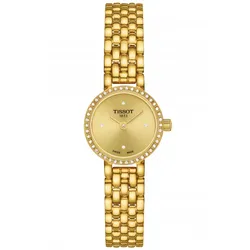 TISSOT -Lovely Damenuhr Gold Champagner mit Diamanten Quarz Saphirglas 20mm- T140.009.63.026.00