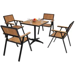 4er-Set Gartenstuhl+Gartentisch MCW-J95, Stuhl Tisch, Gastro Outdoor-Beschichtung, Alu Holzoptik ~ schwarz, teak