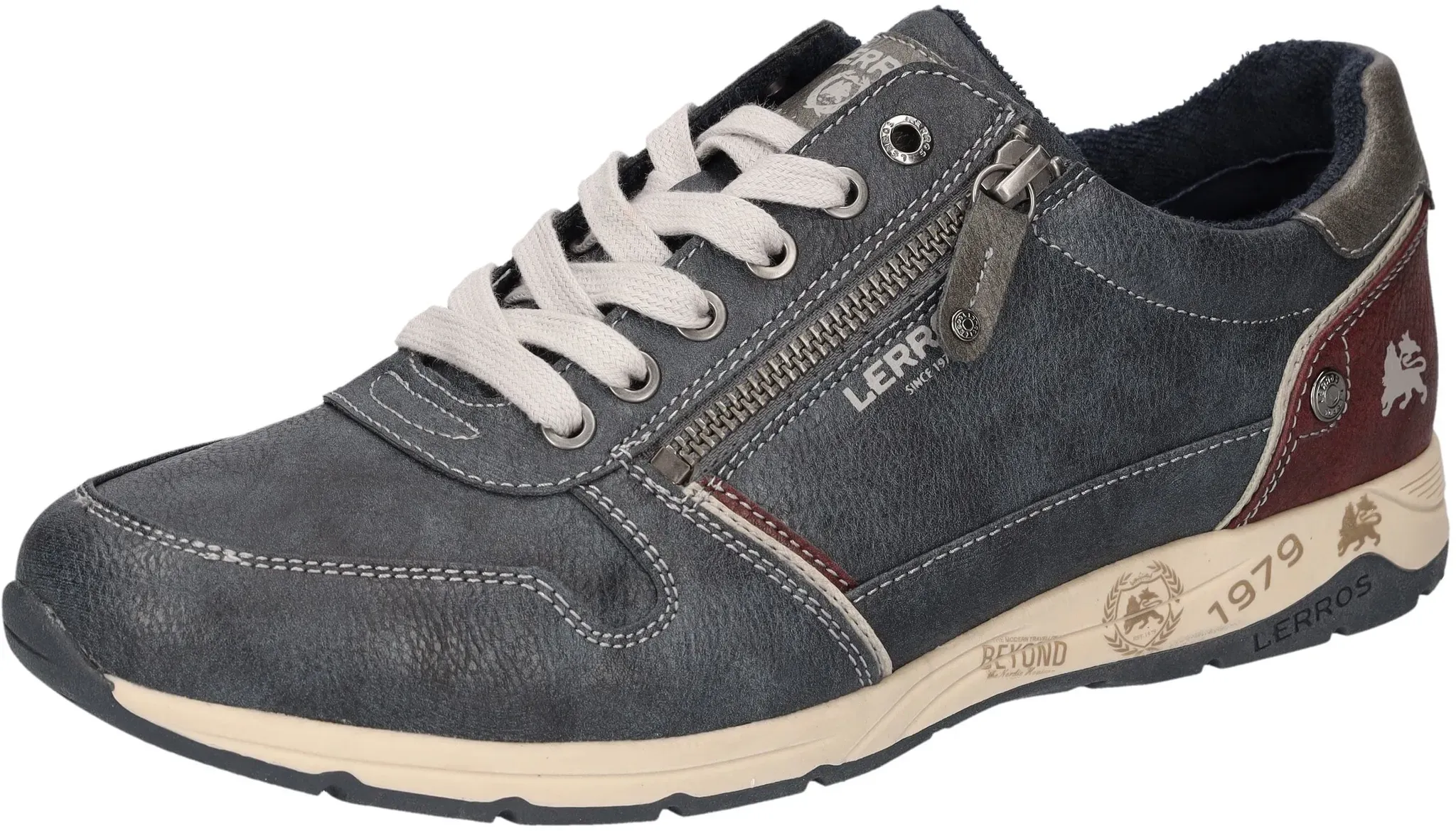 Sneaker LERROS, Herren, Gr. 43, rot (grau, weinrot), Lederimitat, used, Schuhe Sneaker, Schnürschuh, Freizeitschuh, Halbschuh mit Reißverschluss