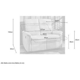 luma-home Relax Sofa 2-Sitzer Couch Federkern Liegefunktion verstellbar Bezug Cord Beige / 15505 - 2 Jahre Gewährleistung - mind. 14 Tage Rückgaberecht - Beige