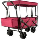 HAPPYBUY Bollerwagen Faltbar 92,7 x 54,3 x 98,5 cm, Handwagen faltbar 100 kg, Roter Bollerwagen Dach Luftreifen 600D Oxford Polyester, Klappbarer Handwagen mit 2 Klettbändern