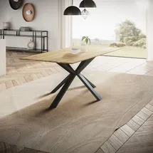 Lomadox Esstisch 160x90cm mit Schweizer Kante, Wildeiche massiv geölt, Metallfußgestell, Tisdale-69