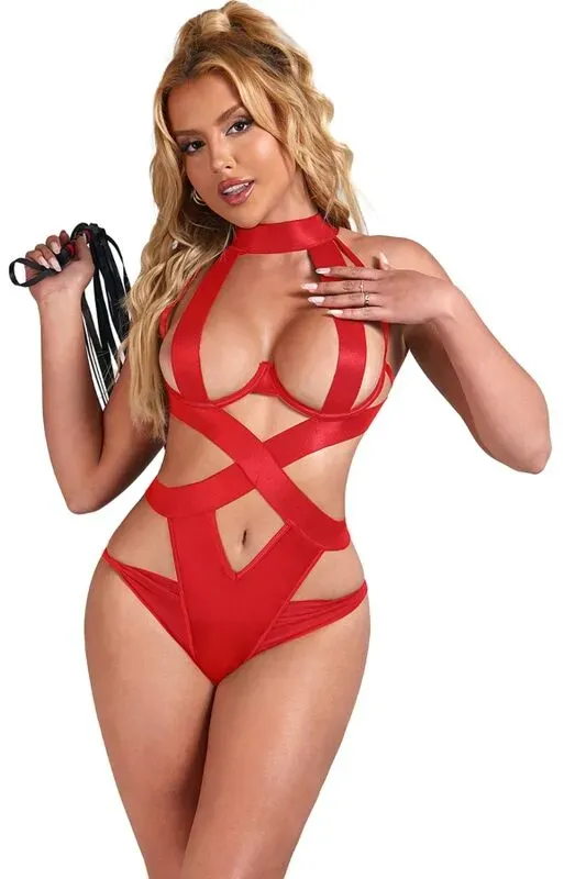 SUBBLIME  Sexy Halterneck-Body mit Harness - S/M