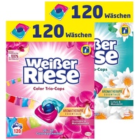 Weißer Riese Universal + Color Trio-Caps Aromatherapie Essentials, Waschmittel Colorwaschmittel + Universalwaschmittel 240 (2 x 120) Waschladungen mit ätherischen Ölen, die zu 100% natürlich sind