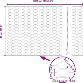 vidaXL Hexagonzaun 0,4 x 50 m Silber/Verzinkter Stahl