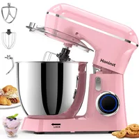 Honinst Küchenmaschine Knetmaschine, 10 P Stufen Teigknetmaschine, 1400W Teigmaschine, Rührmaschine mit 6.5L EdelstahlschüSsel, Schneebesen, Knethaken, Rührbesen & Spritzschutz zum Backen, Rosa