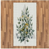 Teppich Flachgewebe Deko-Teppiche für das Wohn-,Schlaf-, und Essenszimmer, Abakuhaus, rechteckig, Eukalyptusblätter Einfache botanische Kunst Dreieck grün|weiß 80 cm x 150 cm