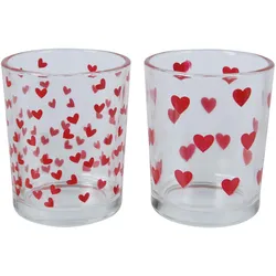 Decoris 1 Teelichthalter Glas 6,5cm Teelichtglas rote Herzen Tischdeko Kerzenglas Glas Teelichter Windlicht Kerzenhalter Dekoglas Windlichtglas Transparent