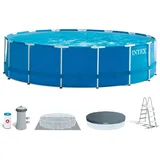 Intex Metal Frame Pool Set - Aufstellpool - Ø 457 x 122 cm - Zubehör enthalten, Grau, 28236