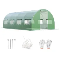 HOMASIS Gewächshaus, Foliengewächshaus mit Fenstern & Rolltor, Tunnelgewächshaus aus Metall & PE, Treibhaus Tomatengewächshaus Tomatenhaus Pflanzenhaus Anzuchthaus für Garten, Grün (Grün, 6x3x2m)