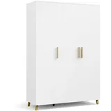 Rauch Kleiderschrank, Garderobe für Schlafzimmer, Kinderzimmer, Babyzimmer, 3-türig mit Griffen und Füßen aus Massivholz, Farbe weiß 140x203x53cm