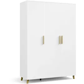 Rauch Kleiderschrank, Garderobe für Schlafzimmer, Kinderzimmer, Babyzimmer, 3-türig mit Griffen und Füßen aus Massivholz, Farbe weiß 140x203x53cm