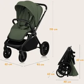lionelo MIKA PLUS 3-in-1 Buggy 0-48 Monate bis zu 22 kg Babywagen bis zu 9 kg Kindersitz Babytrage bis zu 13 kg, Rückenlehne verstellbar, Dämpfung, 360° Räder, XXL-Verdeck