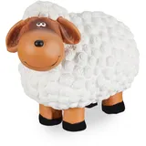 Relaxdays XXL Gartenfigur Schaf, Tierfigur, wetterfest, handbemalte Gartendeko, innen & außen, Keramik, 44 cm, weiß,