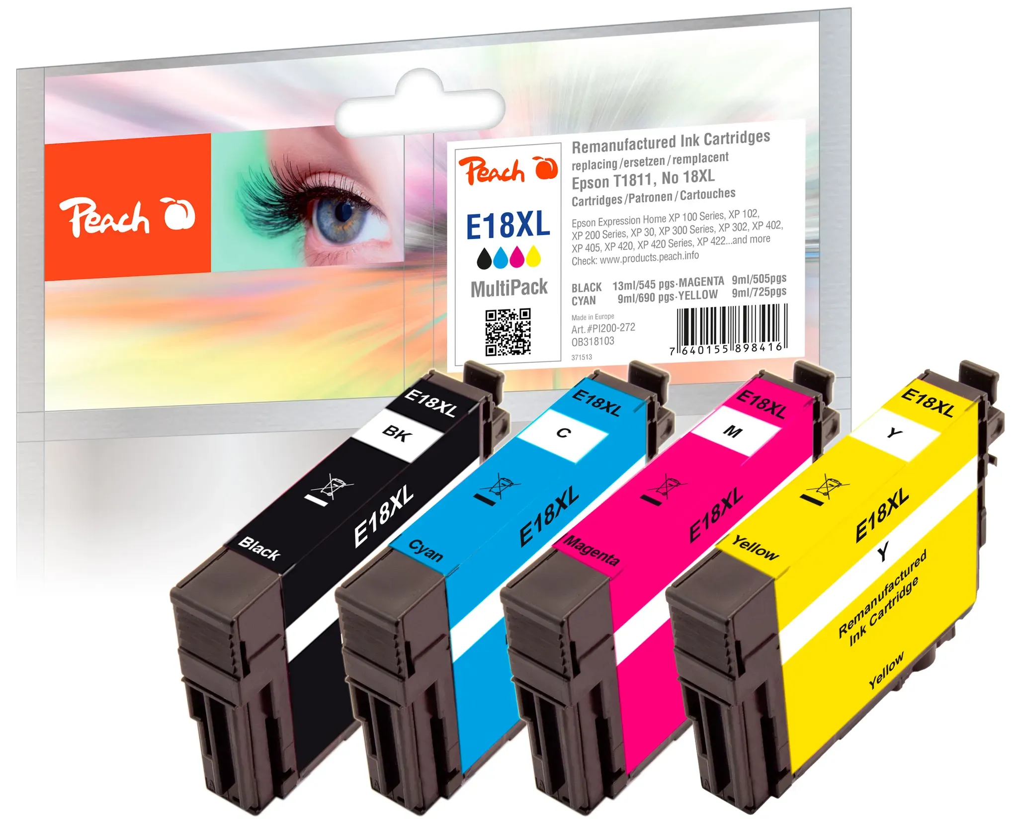 Peach Spar Pack Tintenpatronen kompatibel zu Epson No. 18XL, C13T18164010