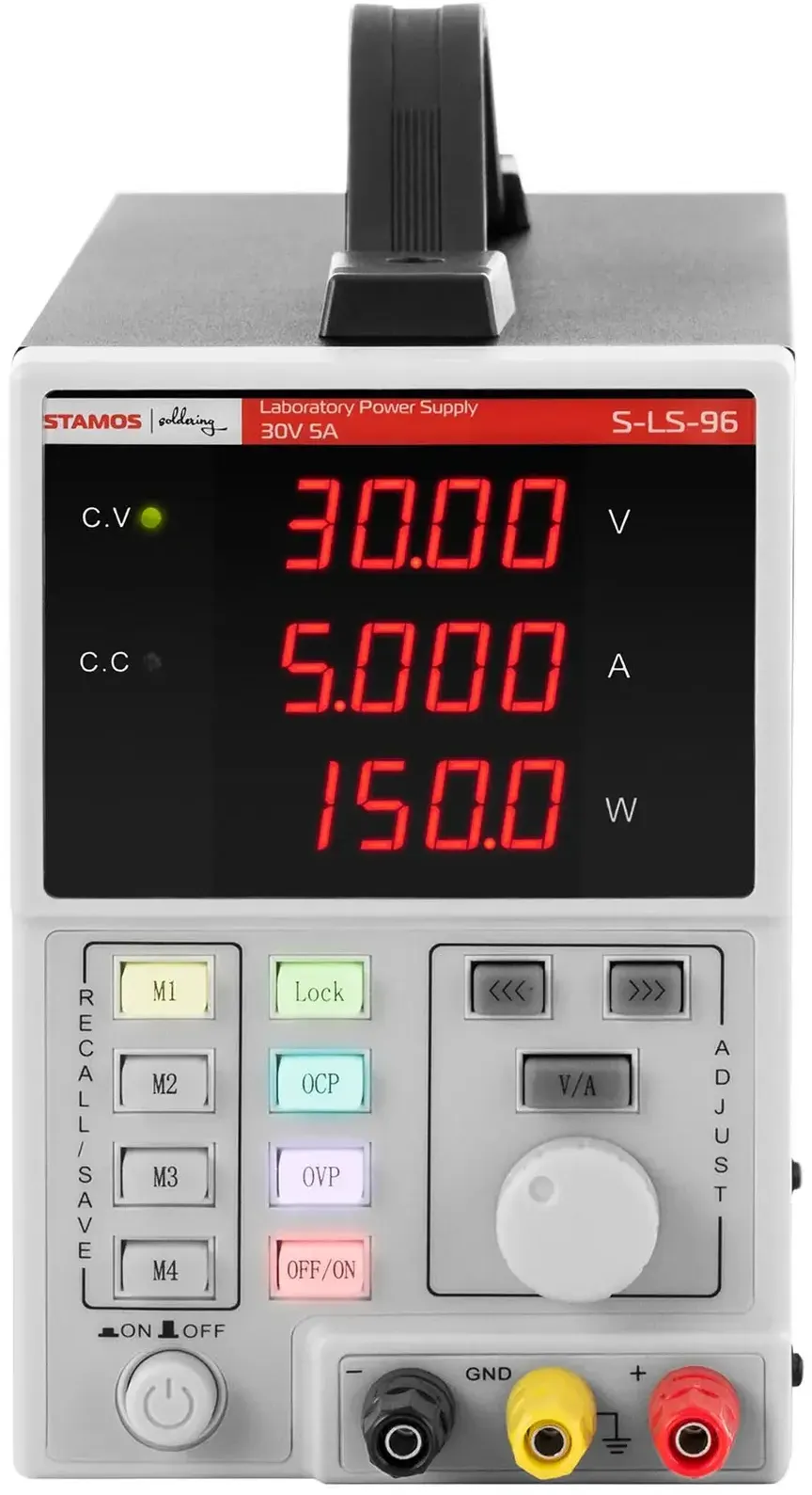 Stamos Soldering Labornetzgerät - 0 - 30 V - 0 - 5 A DC - 150 W - 4 Speicherplätze - 4-stellige LED-Anzeige S-LS-96